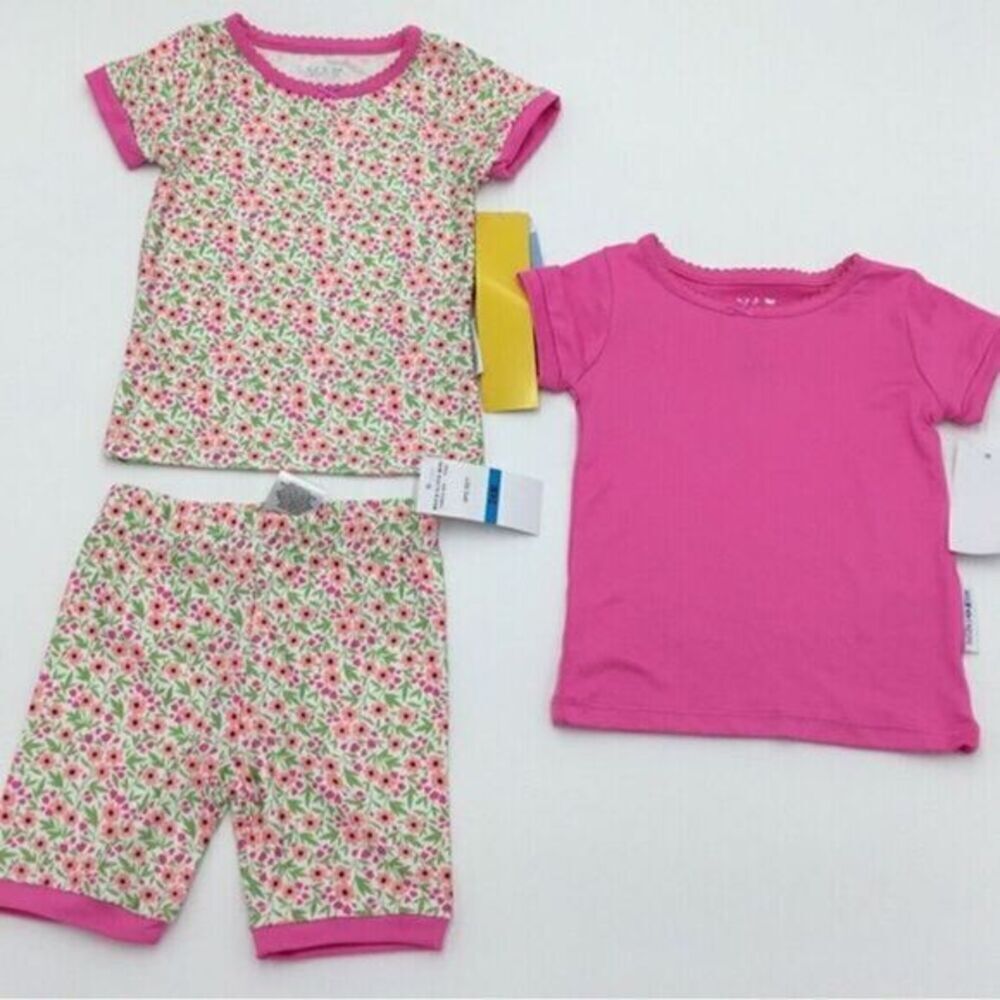 NWT Max & Olivia Baby Girls 3 piece Snug Fit Pink Floral Pajamas Short Set- 12M